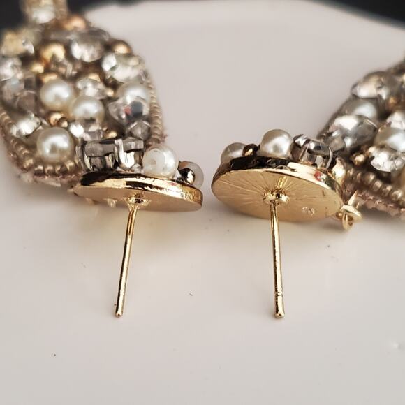Chico's Champagne Glass Earrings Faux Pearls Gold‎ Tone Beads Crystals NWT - Picture 5 of 9